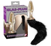 BUTT PLUG ANALE ORO CON CODA NERA SEX TOYS DILDO FALLO IN VETRO UOMO E DONNA