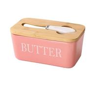 Butter Dish Ceramics Butter Keeper Container With Silicone Sealing Dish，for Kitchen Decor Countertop(Pink)
