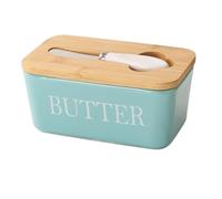 Butter Dish Ceramics Butter Keeper Container With Silicone Sealing Dish，for Kitchen Decor Countertop(Blue)