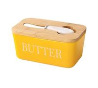 Butter Dish Ceramics Butter Keeper Container With Silicone Sealing Dish，for Kitchen Decor Countertop(Yellow)