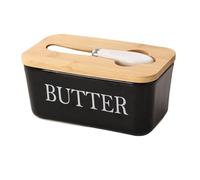 Butter Dish Ceramics Butter Keeper Container With Silicone Sealing Dish，for Kitchen Decor Countertop(Black)