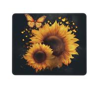 (Butterflies And Sunflowers) Tappetino per Mouse Antipolvere Tappetino Mouse Base in Gomma Mousemat per Casa Ufficio Lavoro 25X30Cm