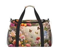 Butterflies in Bloom - Borsone da viaggio impermeabile, compatto, per sport, palestra e fine settimana, per uomini e donne