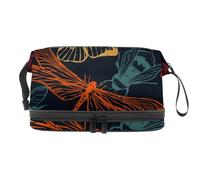 Butterfliy - Trousse a doppio strato per cosmetici con libellula, falene e api, per donne e ragazze, borsa da viaggio per trucchi, pratica borsa organizer con scomparto per pennelli, Multi, 27x15x14