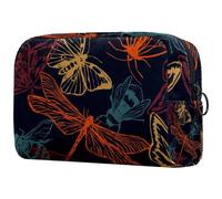 Butterfliy - Trousse per cosmetici, con libellula, falene e api, da donna, grande, con cerniera, Multi, 18.5x7.5x13cm/7.3x3x5.1in, Beauty case