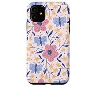 Butterfly and Flowers Blush Pink Blue Cute Botanical Garden Custodia per iPhone 11