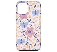 Butterfly and Flowers Blush Pink Blue Cute Botanical Garden Custodia per iPhone 12/12 Pro