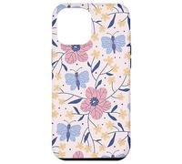 Butterfly and Flowers Blush Pink Blue Cute Botanical Garden Custodia per iPhone 12 Pro Max