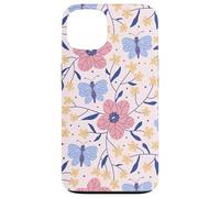 Butterfly and Flowers Blush Pink Blue Cute Botanical Garden Custodia per iPhone 13