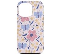 Butterfly and Flowers Blush Pink Blue Cute Botanical Garden Custodia per iPhone 13 Pro