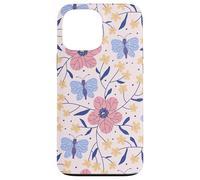 Butterfly and Flowers Blush Pink Blue Cute Botanical Garden Custodia per iPhone 13 Pro Max