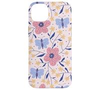Butterfly and Flowers Blush Pink Blue Cute Botanical Garden Custodia per iPhone 14 Plus