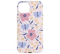 Butterfly and Flowers Blush Pink Blue Cute Botanical Garden Custodia per iPhone 15 Plus