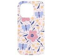 Butterfly and Flowers Blush Pink Blue Cute Botanical Garden Custodia per iPhone 15 Pro