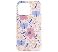 Butterfly and Flowers Blush Pink Blue Cute Botanical Garden Custodia per iPhone 15 Pro Max