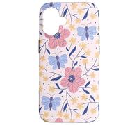 Butterfly and Flowers Blush Pink Blue Cute Botanical Garden Custodia per iPhone 16