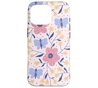 Butterfly and Flowers Blush Pink Blue Cute Botanical Garden Custodia per iPhone 16 Pro