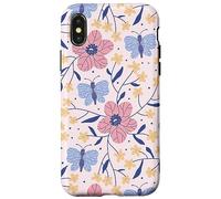 Butterfly and Flowers Blush Pink Blue Cute Botanical Garden Custodia per iPhone X/XS