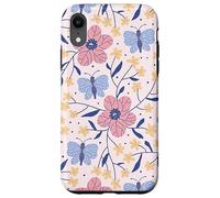Butterfly and Flowers Blush Pink Blue Cute Botanical Garden Custodia per iPhone XR