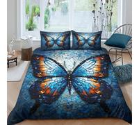 Butterfly Artcopripiumino microfibra 3 Pezzi stampa 3D cerniera nascosta Stained Glass Style Set Di Copripiumino incluso federe per cuscini aiosa for bambini e adolescenti Double（200x200cm）