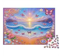 Butterfly Beach Sunset Puzzle 1000 Pezzi Per Coppie Serata in Famiglia Da Incorniciare Prodotto Durevole Esercizio Per La Mente Carta Spessa 38x26cm/1000pcs