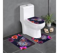 Butterfly Beautiful Flowers Copriwater Set 3 Pezzi, Tappeto Con Profilo A U Resistente Zerbino Per Doccia Toeletta