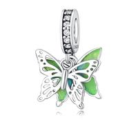 Butterfly Dancing Among Flowers Pendant Charm, 925 Sterling Silver Charm Bracelet Accessory, Compatible with Pandora Bracelet Neckalce