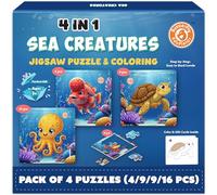 Butterfly EduFields Set di puzzle 4 in 1 con creature marine per bambini dai 3 ai 7 anni, 38 pezzi giocattolo puzzle che stimola il cervello con fogli di lavoro da colorare per ragazzi e ragazze |