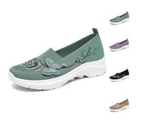 Butterfly Embroidered Orthopedic Shoes for Women Wide Width Slip On Walking Shoes Arch Support Breathable Mesh Sneakers Comfort Loafers Non Slip (Green,40)