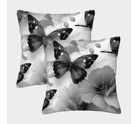 Butterfly Floral-monochrome Nature Art Federe Cuscini Per Divano Decorativa Available All Seasons Fodere Per Cuscini Set 2 Pezzi Poliestere Da Letto Per Salotto 50x50cm