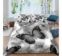Butterfly floralSet Di Copripiumino ultra microfibra 3 pezzi motivo 3D con cerniera Monochrome nature art copripiumino con federe traspirante ultra morbido for coppie King（220x240cm）