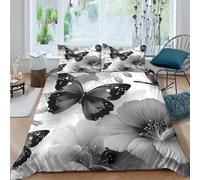 butterfly floralSet Di Copripiumino ultra microfibra 3 Pezzi stampa 3D con cerniera monochrome nature art copripiumino con federe traspirante ultra morbido for ragazze Super king（260x220cm）