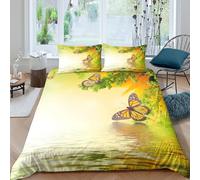 Butterfly gardenSet Di Copripiumino morbida microfibra 3 Pezzi stampa 3D con cerniera Nature serene scene copripiumino incluso federe aiosa ultra morbido for ragazze Super king（260x220cm）