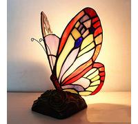 Butterfly Night Light Bedside Table Lamp, Stained Glass Accent Desk Lamp,Nightstand Reading Lamp for Nursery Bedroom Living Room,E14,-,Purple