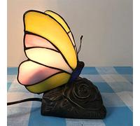 Butterfly Night Light Bedside Table Lamp, Stained Glass Accent Desk Lamp,Nightstand Reading Lamp for Nursery Bedroom Living Room,E14,-,Pink