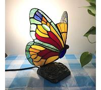 Butterfly Night Light Bedside Table Lamp, Stained Glass Accent Desk Lamp,Nightstand Reading Lamp for Nursery Bedroom Living Room,E14,-,Red