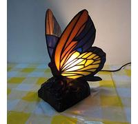 Butterfly Night Light Bedside Table Lamp, Stained Glass Accent Desk Lamp,Nightstand Reading Lamp for Nursery Bedroom Living Room,E14,-,Warm