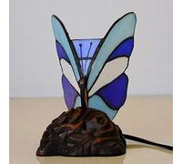 Butterfly Night Light Bedside Table Lamp, Stained Glass Accent Desk Lamp,Nightstand Reading Lamp for Nursery Bedroom Living Room,E14,-,Blue White