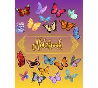 BUTTERFLY Notebook: Bright and Colorful Butterflies on a Purple & Yellow Gradient Backdrop. Cute Notebook for women, girls. Feminine & Pretty: 8.5" x ... girls, school. Office Notebook for work