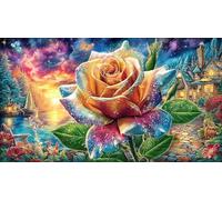 Butterfly-on-pink-rose-with-glowing-hearts Puzzle 1000 pezzi Carta riciclata Gioco educativo relax Bellissimo puzzle decorativo per adulti e bambini 38x26/1000 pezzi