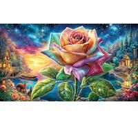 Butterfly-on-pink-rose-with-glowing-hearts Puzzle per adulti 1000 pezzi Giochi educativi Regalo divertente & Attività in casa Gioco stimolante per relax, creatività e regali 38x52/1000 pezzi