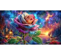 Butterfly-on-pink-rose-with-glowing-hearts Puzzle per adulti e bambini 1000 pezzi Gioco stimolante Regalo divertente & Attività in casa Carta riciclata per relax e decorazione murale 38x26/1000 pezzi