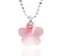 butterfly Splendida Collana In Argento Con Pendente Fiore Di Cristallo Rosa