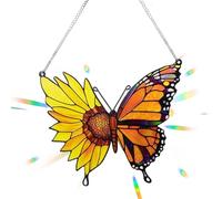 Butterfly Sunflower Suncatcher - Light Catcher, 2D Acrylic Stained Glass Rainbow Maker | Indoor Sunlight Catcher Ornament for Garden, Bedroom, Door, Balcony, Living Room, Party, Women