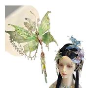 Butterfly Tears Tassel Hair Clip, Fairy Wing Hair Clips, Butterfly & Beaded Design Hair Claws for Hairstyles, Women's Butterfly Beaded Hairpin (Green)