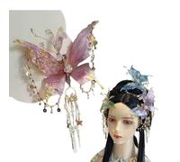 Butterfly Tears Tassel Hair Clip, Fairy Wing Hair Clips, Butterfly & Beaded Design Hair Claws for Hairstyles, Women's Butterfly Beaded Hairpin (Pink)