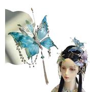 Butterfly Tears Tassel Hair Clip, Fairy Wing Hair Clips, Butterfly & Beaded Design Hair Claws for Hairstyles, Women's Butterfly Beaded Hairpin (Blue)