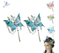 Butterfly Tears Tassel Hair Clip, Large Fairy Wing Hair Clips, Butterfly & Beaded Design Hairs Claws, for Party, Cosplay, Photos Shoot (Blue*2)