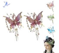 Butterfly Tears Tassel Hair Clip, Large Fairy Wing Hair Clips, Butterfly & Beaded Design Hairs Claws, for Party, Cosplay, Photos Shoot (Pink*2)