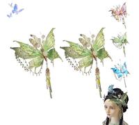 Butterfly Tears Tassel Hair Clip, Large Fairy Wing Hair Clips, Butterfly & Beaded Design Hairs Claws, for Party, Cosplay, Photos Shoot (Green*2)